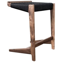 Barstool, 26", Cantilever, Black Danish Cord, Walnut, Mid Century, Semigood