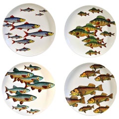 Piero Fornasetti Pottery Fish Plates, Passata De Pesce ‘Passage of Fish’