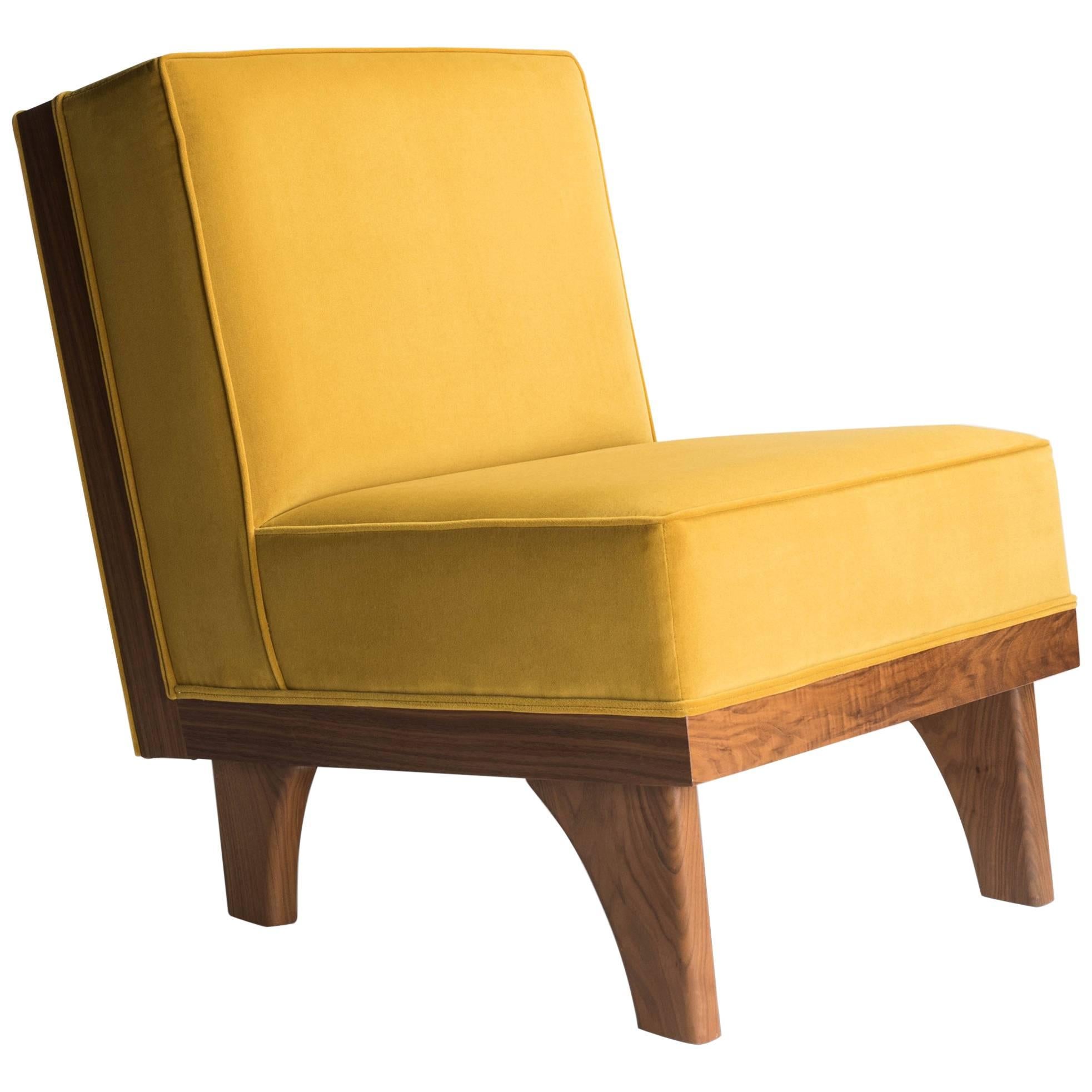 Midcentury, Line Lounge Chair by Michael van Beuren, Walnut & Velvet, by LUTECA