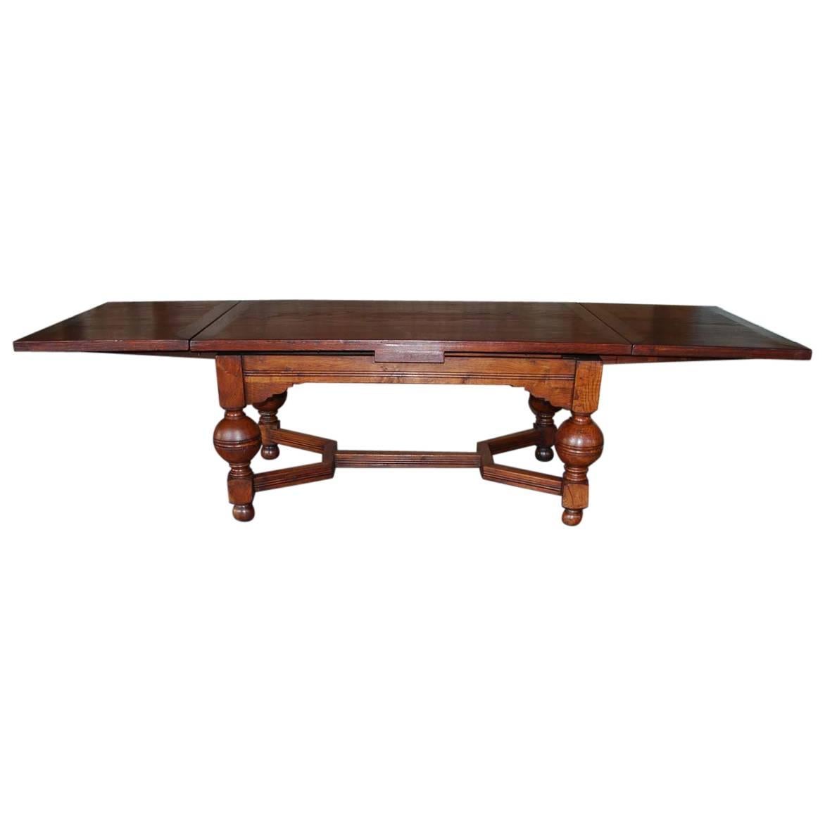 Dutch Renaissance Style Oakwood Draw Leaf Extension Dining Table