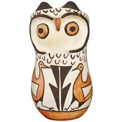 Vintage Native American Acoma Polychromed Owl Jar by Frances Torivio, circa 1960s