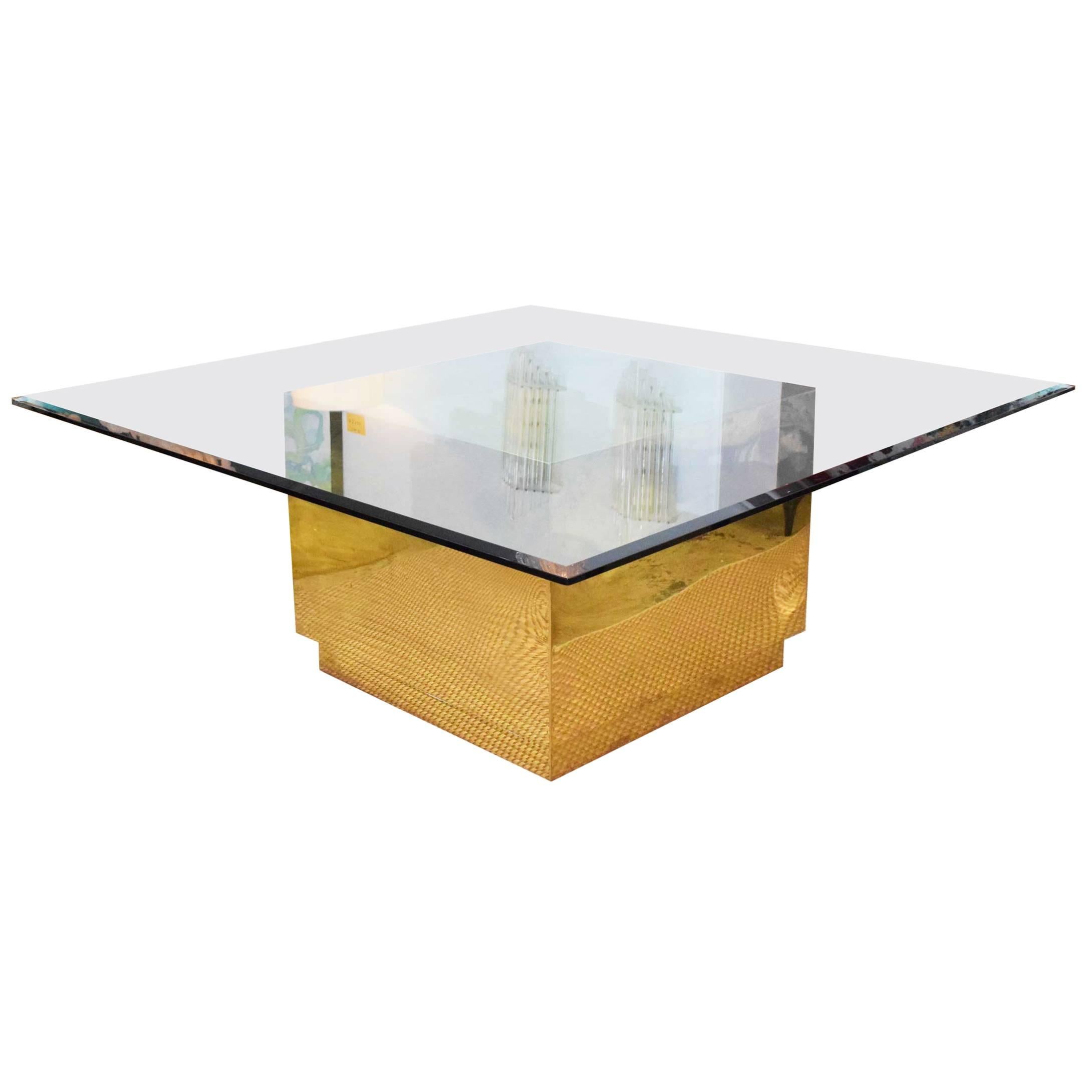 Large Brass Block Base Dining Table
