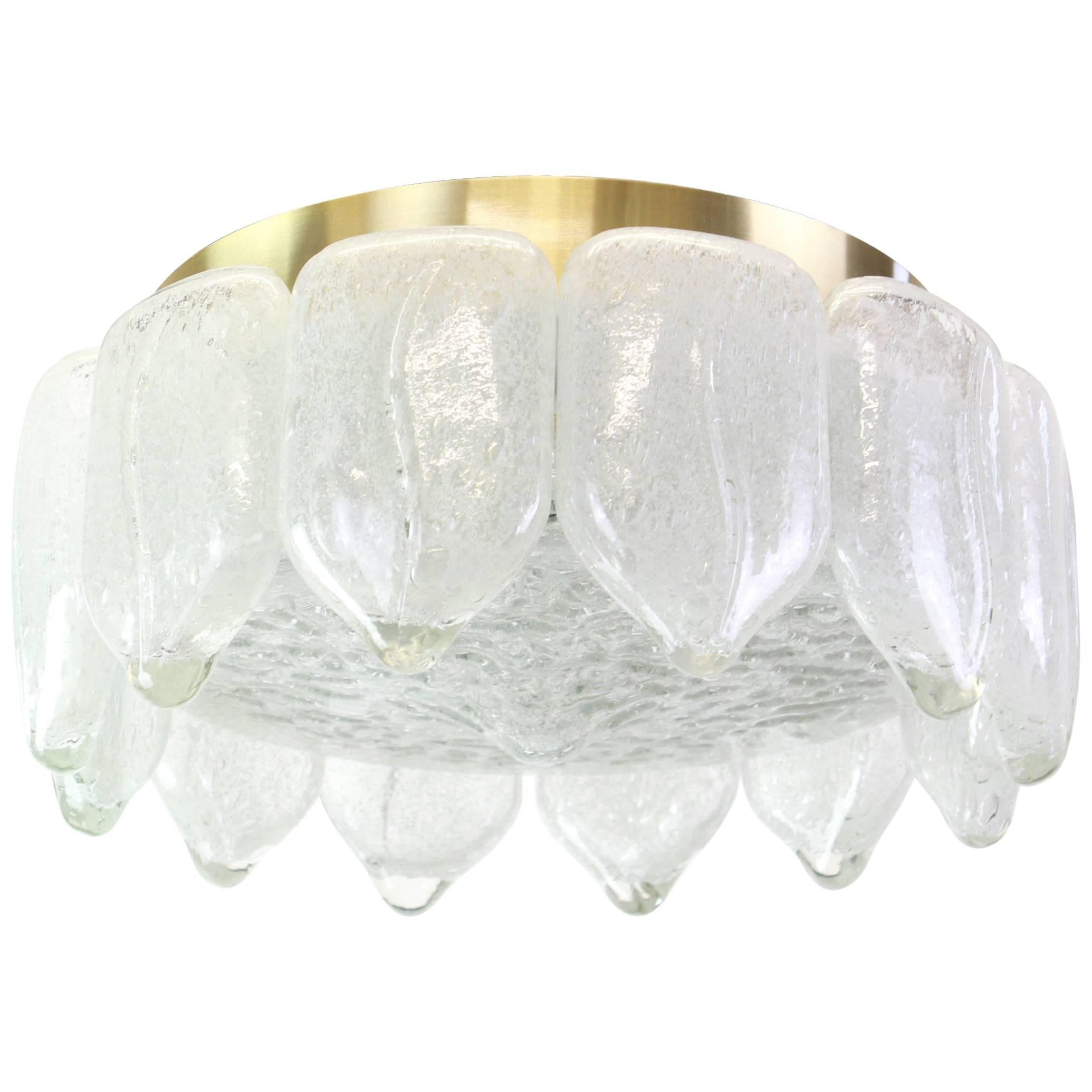 Stunning Murano Ice Glass Flush Mount by Doria, Germany, 1960s