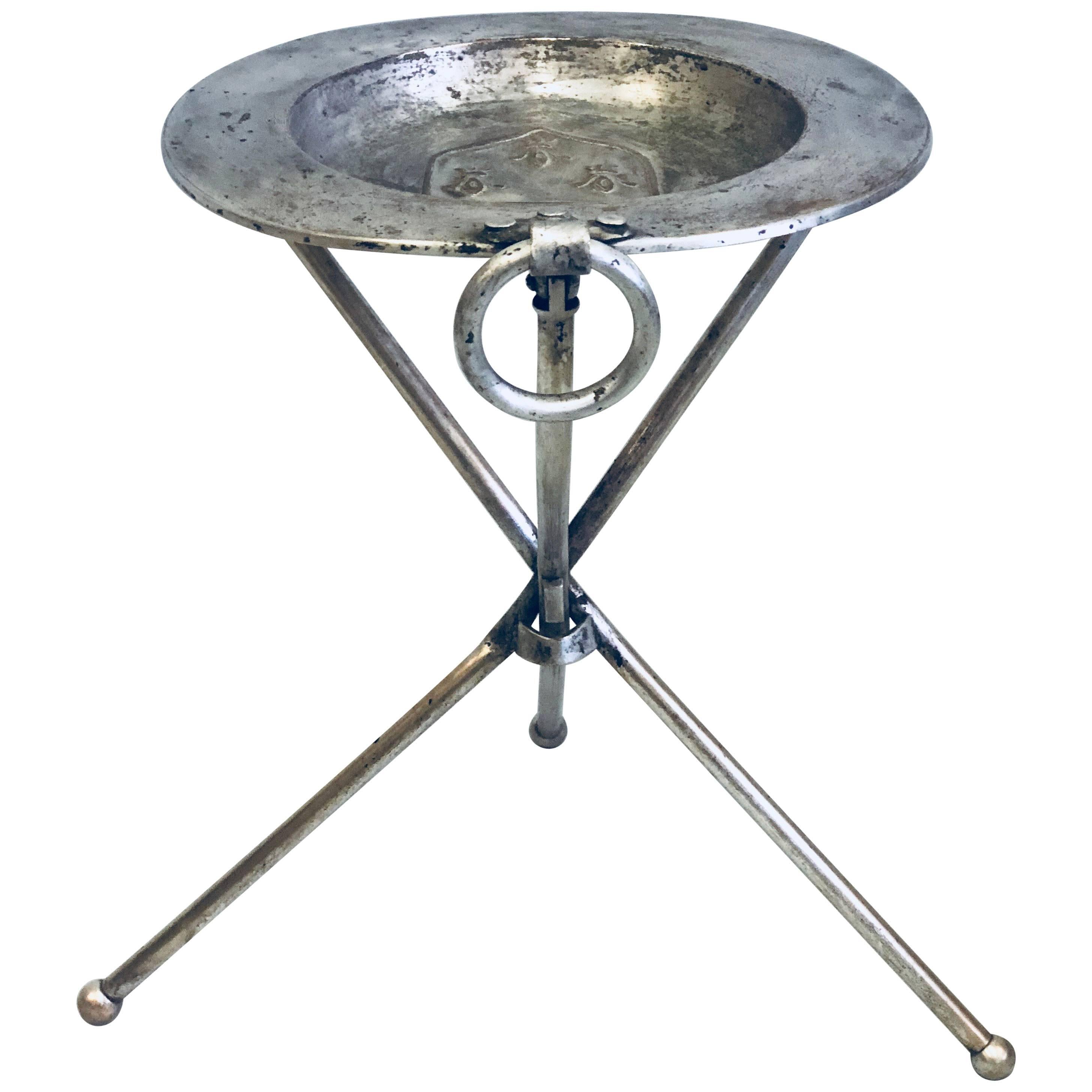 French Mid-Century Modern Neoclassical Silvered Brass Side Table or Gueridon For Sale