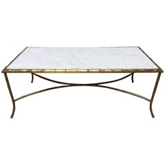 French Faux Bamboo Brass and Marble Cocktail Table