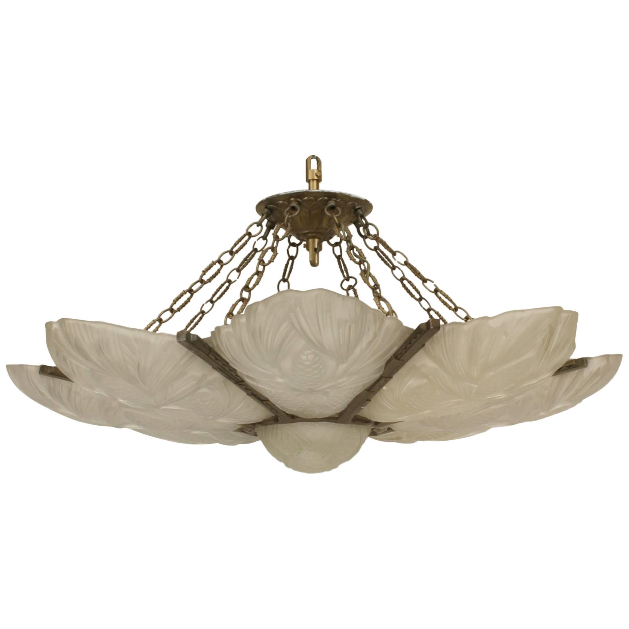 Sabino French Art Deco Frosted Glass Floral Chandelier