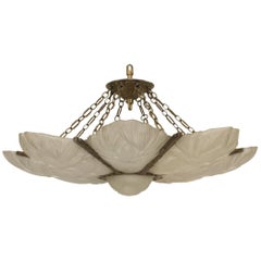 Antique Sabino French Art Deco Frosted Glass Floral Chandelier