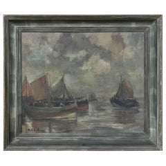 Midcentury Framed Oil Painting on Canvas by Hubert De Vries
