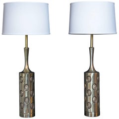 Pair of Tall Brass Rembrandt "Coin" Lamps
