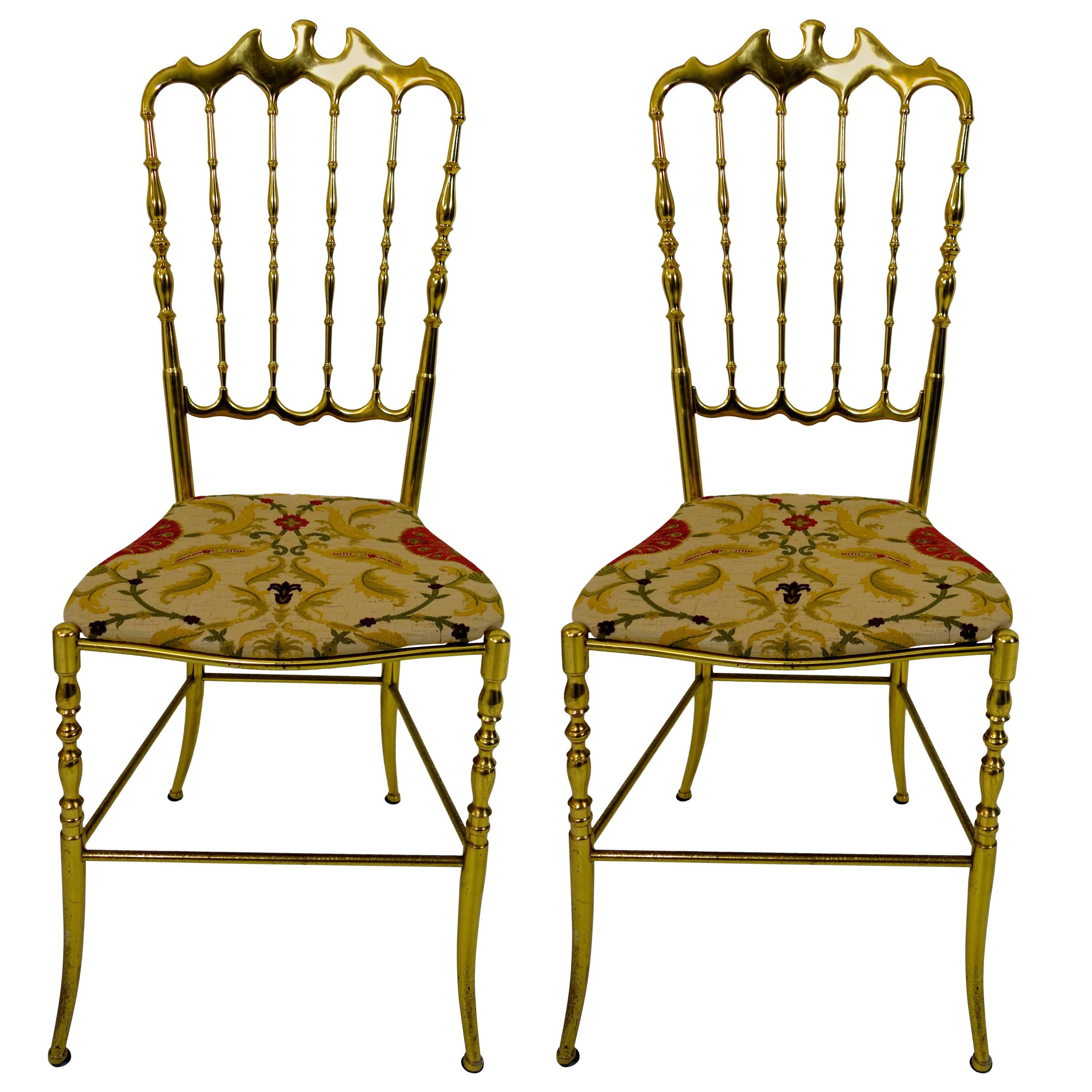 Pair of two Shiny Brass Chairs in Hollywood Regency style made by Chiavari