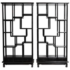 Pair of Chinese Display Cabinets with Three Drawers