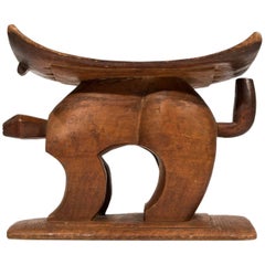 Hand-Carved Stool with Primitive Animal Figure from Ghana, Africa