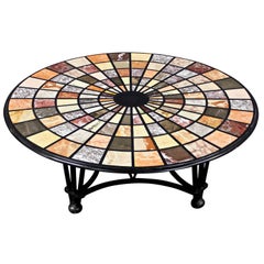 Vintage Modern Pietra Dura Specimen Marble Coffee Table with Iron Base