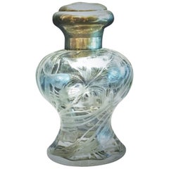 French Art Nouveau Etched Crystal and Silver Repose Perfume Bottle, circa 1900