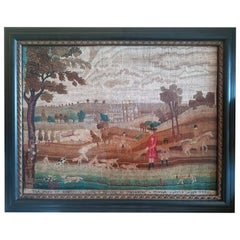 Antique Hunting-Subject Large Needlework Picture of The Duke of Kingston, Dated 1792