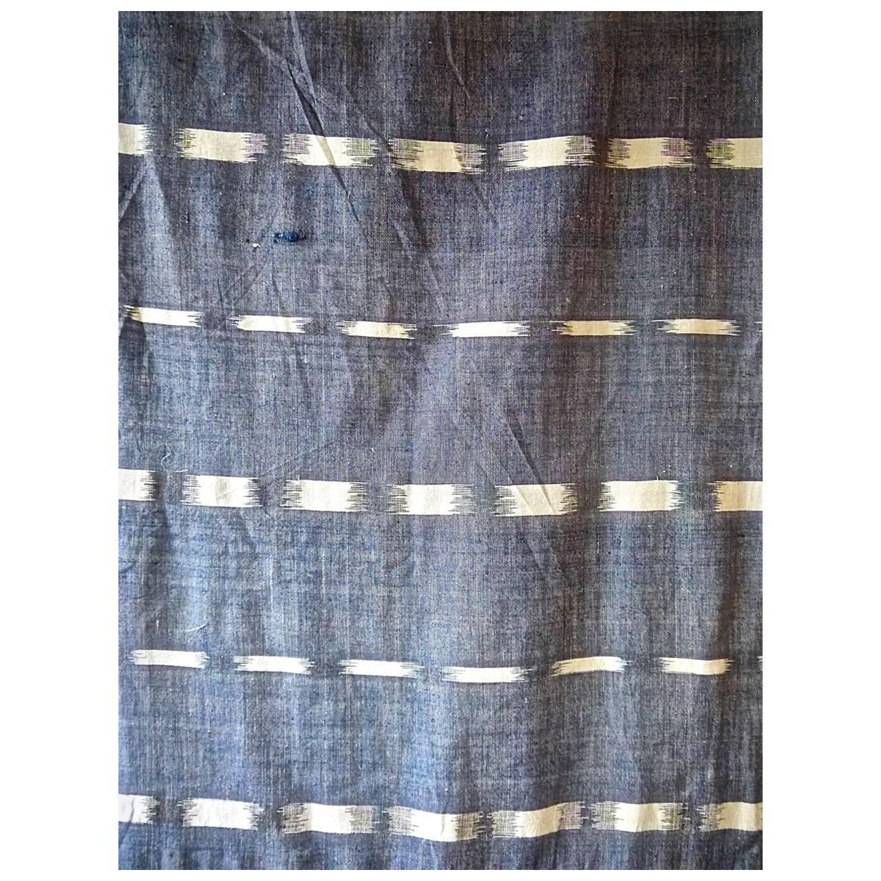 19th Century French Antique Woven Indigo Flamme Ikat Cotton Panel For Sale