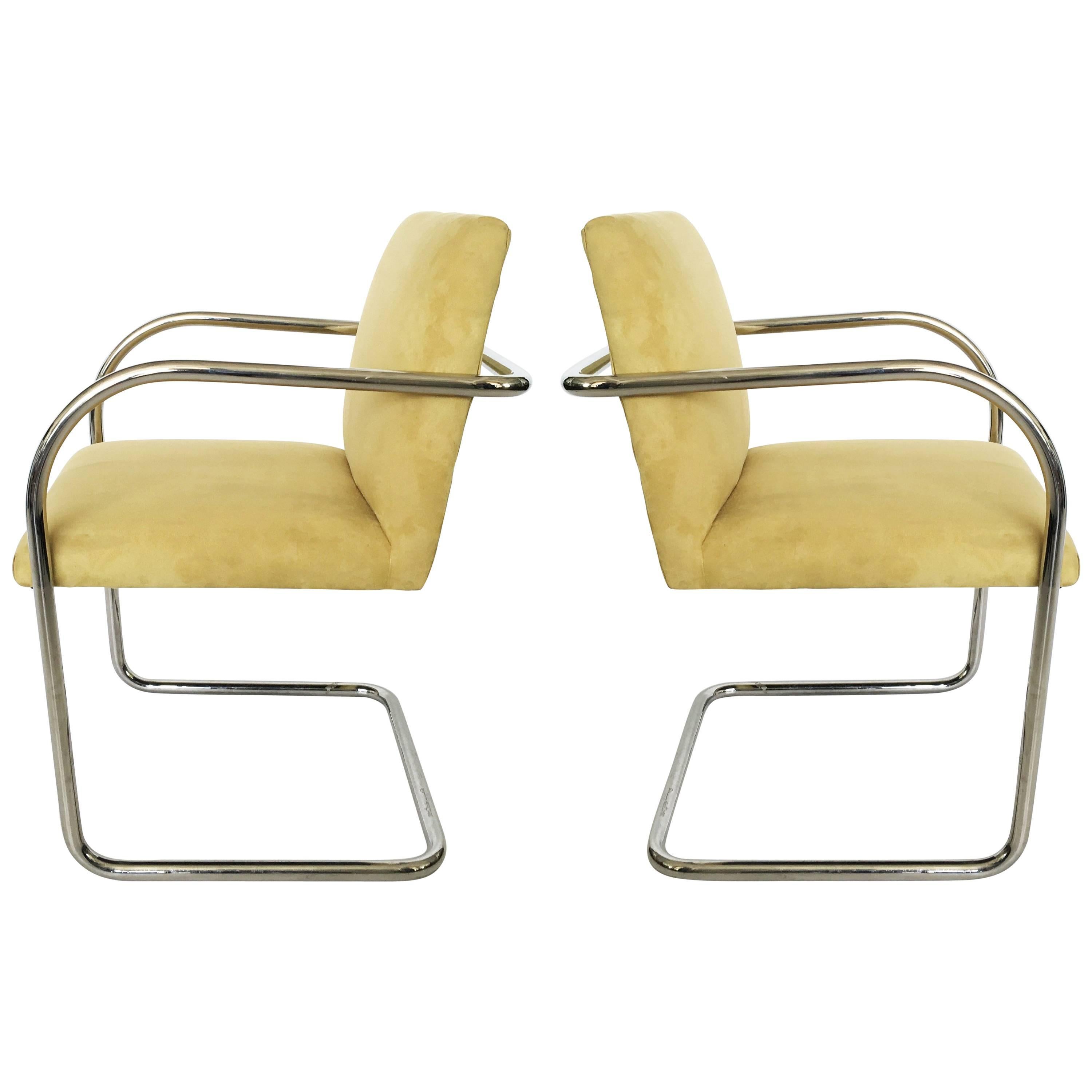 Pair of Suede Mies Van Der Rohe Tubular Brno Chairs by Knoll For Sale