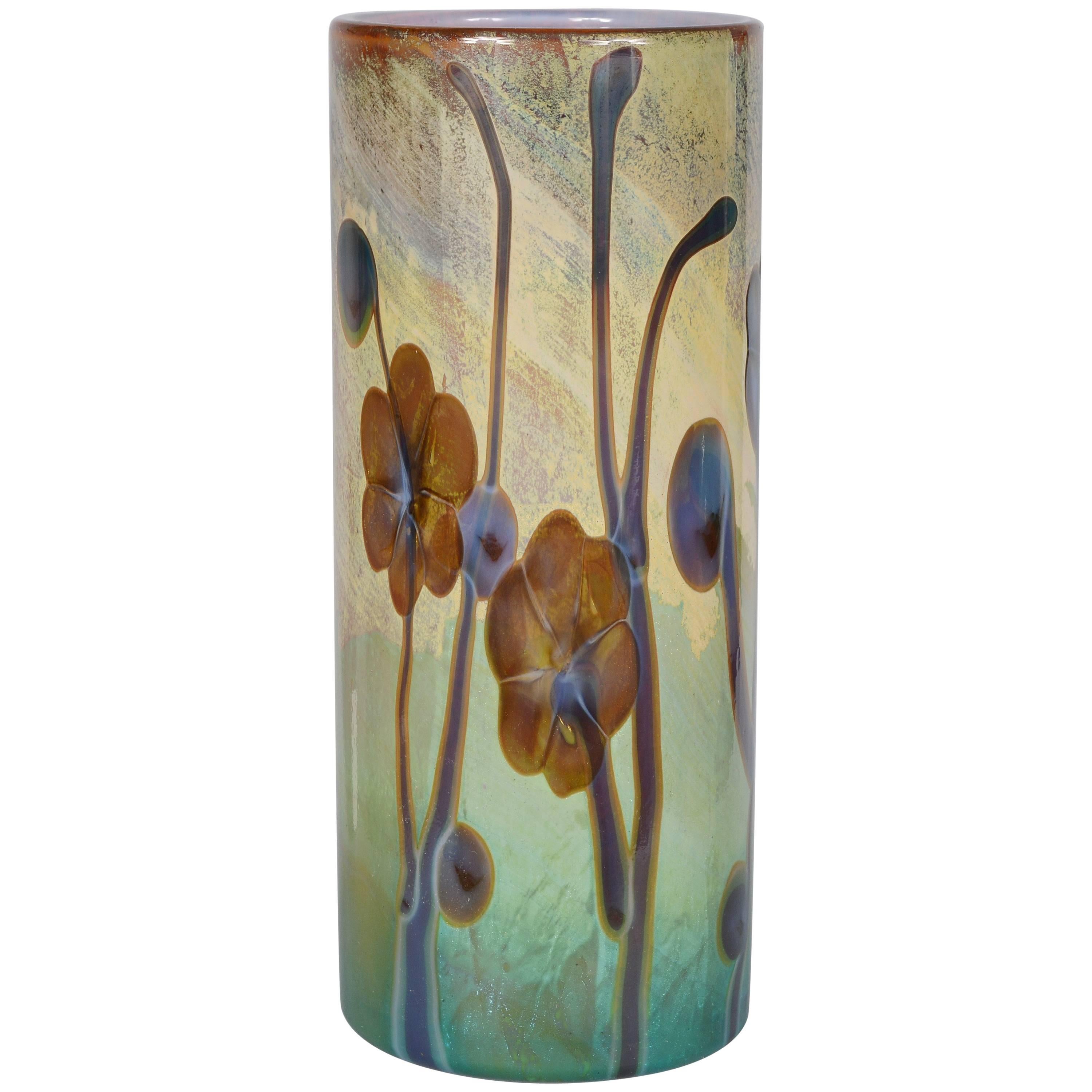 Large Cenedese Murano Vase with Stylized Flowers