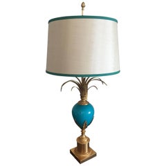 Turquoise & Brass Table Lamp in the Style of Maison Charles, France, circa 1970