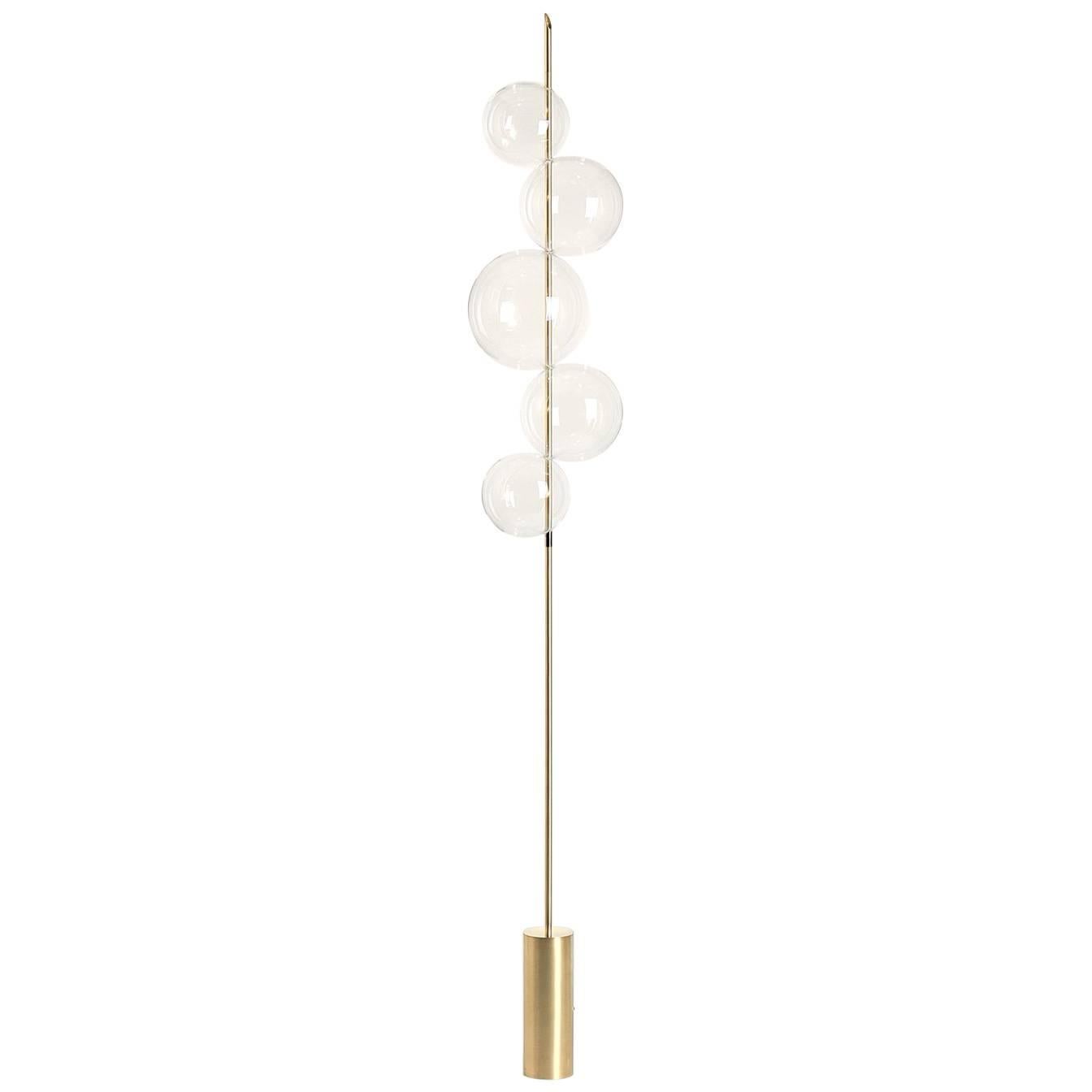 Grandine Five Lights Contemporary Floor Lamp Brushed Brass Blown Glass For Sale