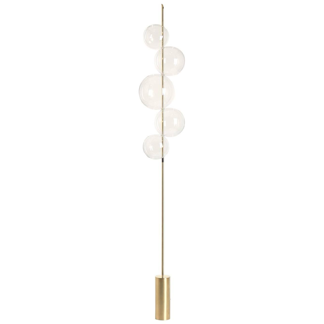 Grandine Five Lights Contemporary Floor Lamp Brushed Brass Blown Glass