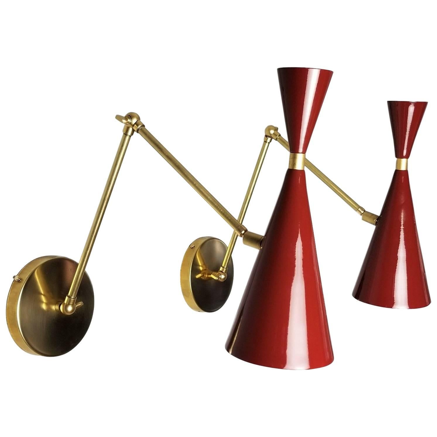 Modern Brass & Blood Red Enamel Monolith Reading Lamp, Blueprint Lighting