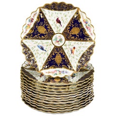 12 Aesthetic Movement Copeland Spode dipinti a mano Piatti da dessert Blu Cobalto