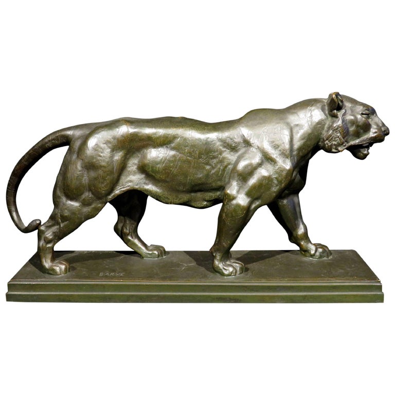 Sculpture en bronze coulé d'un chat d'Alfred Barye sur