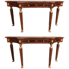 Pair of Russian Neoclassical Style Flame Mahogany Console or Sofa Tables