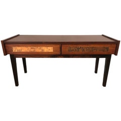 Petite Brutalist Copper and Rosewood Console Table