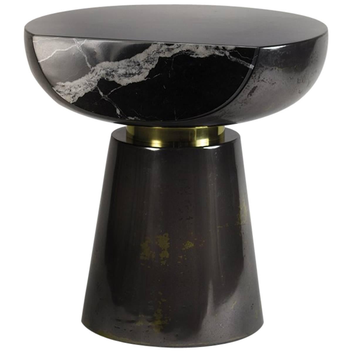 YaYo Liquid Metal and Resin Side Table with Marble Face and Brass Detailing