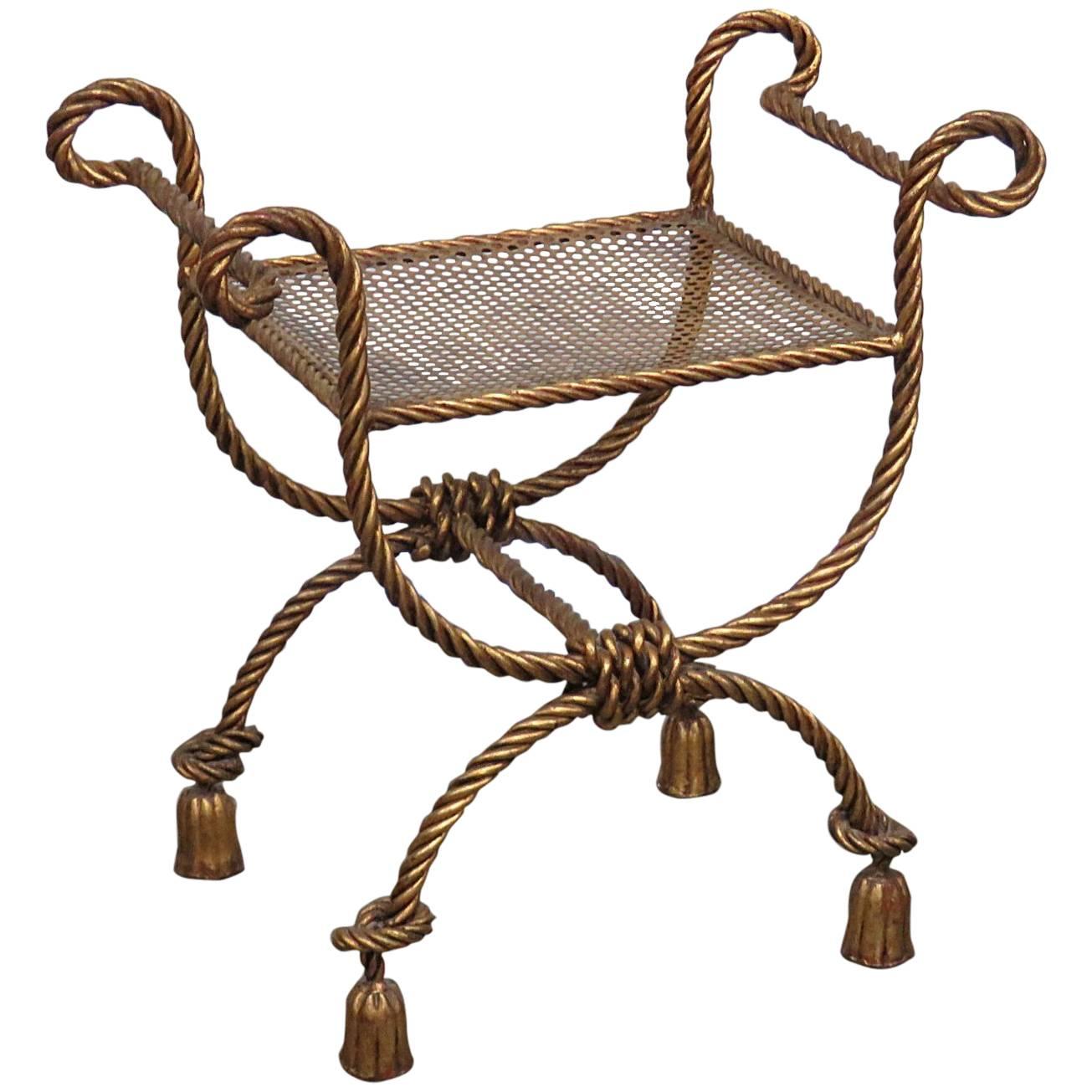 Hollywood Regency Style Italian Gilded Rope Tassel Bench