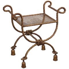 Hollywood Regency Style Italian Gilded Rope Tassel Bench