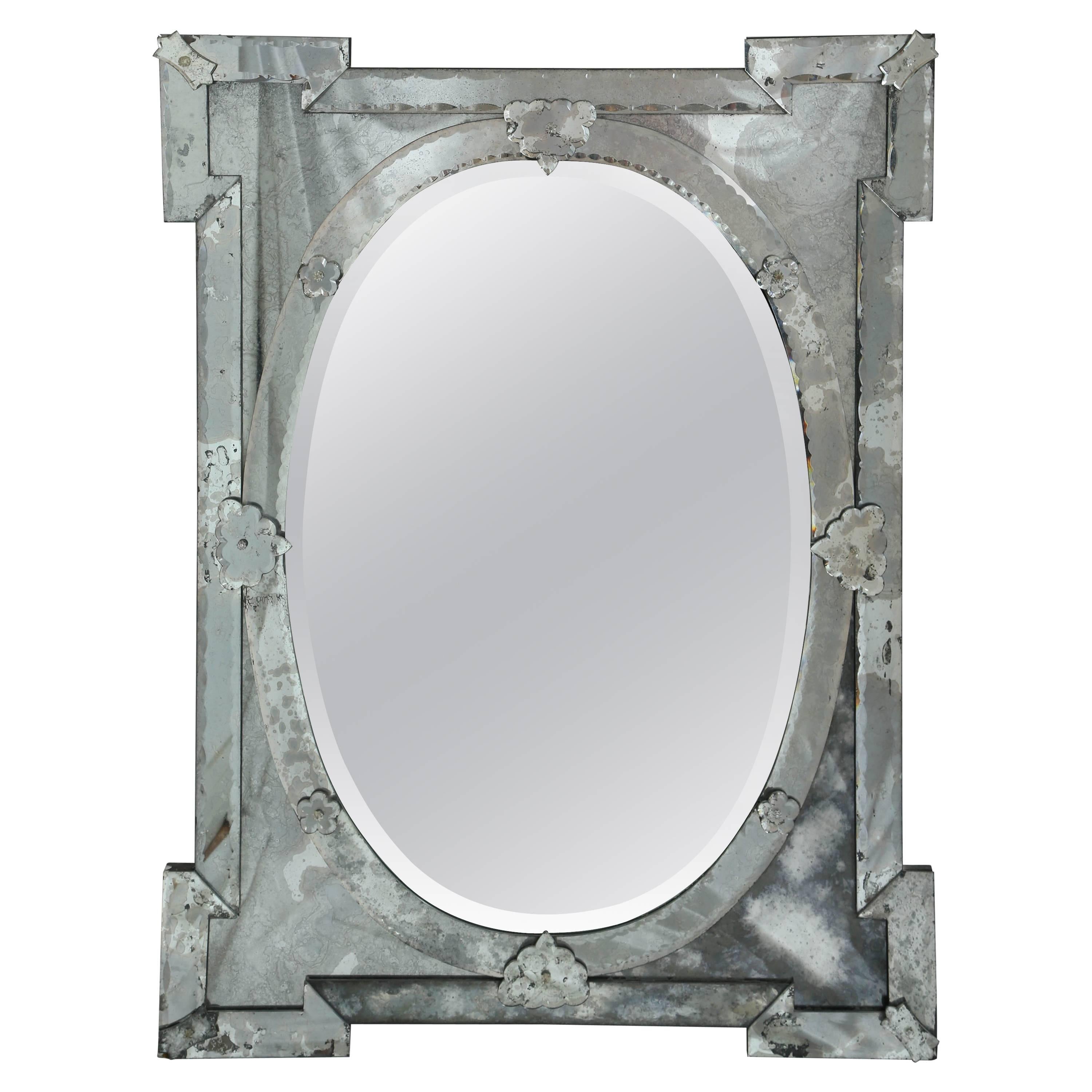 1940's Hollywood Regency Venetian Mirror with Exquisite Shield Design