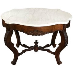 Table victorienne du XIXe siècle en bois de rose sculpté et marbre