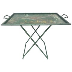 Fabulous 1950s Italian Chinoiserie Tole Faux Bamboo Tray on Stand