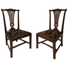 Mid-18th Century American Walnut Chippendale Chairs with Oushak Seats
