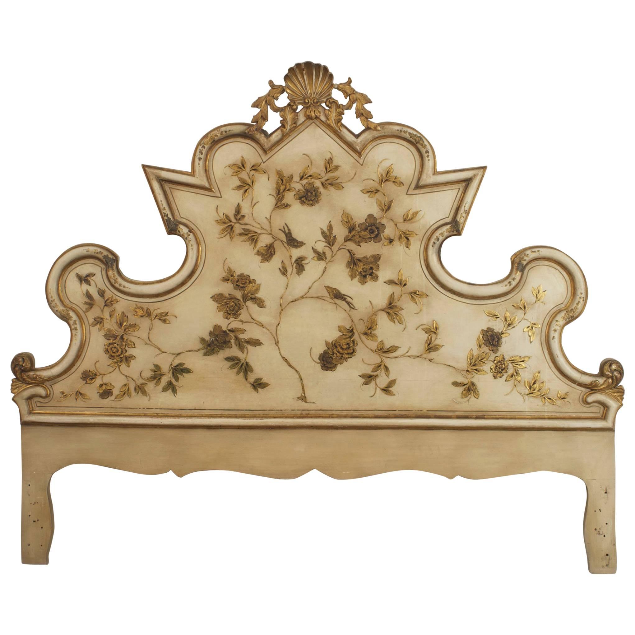 Tête de lit italienne en bois doré peint à la vénitienne