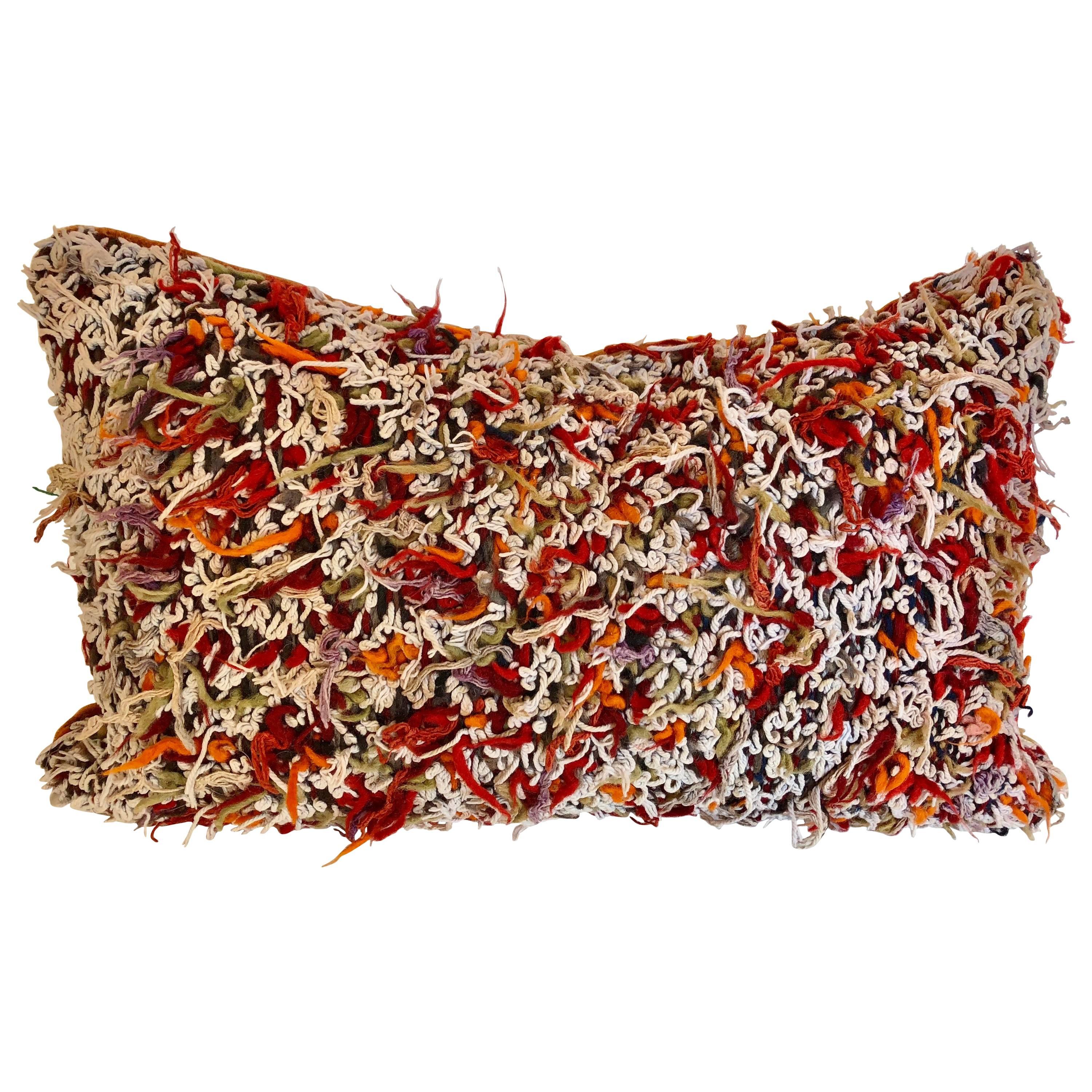 Custom Pillow by Maison Suzanne Cut from a  Moroccan Hand-Loomed Wool Berber Rug For Sale