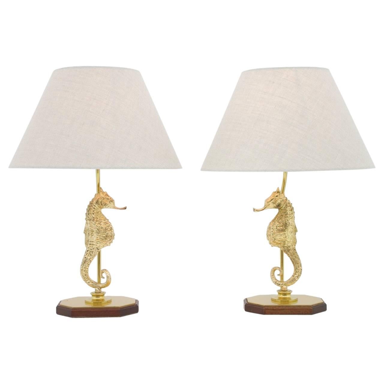 Seahorse Table Lamps in Brass 1970s