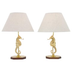 Vintage Seahorse Table Lamps in Brass 1970s