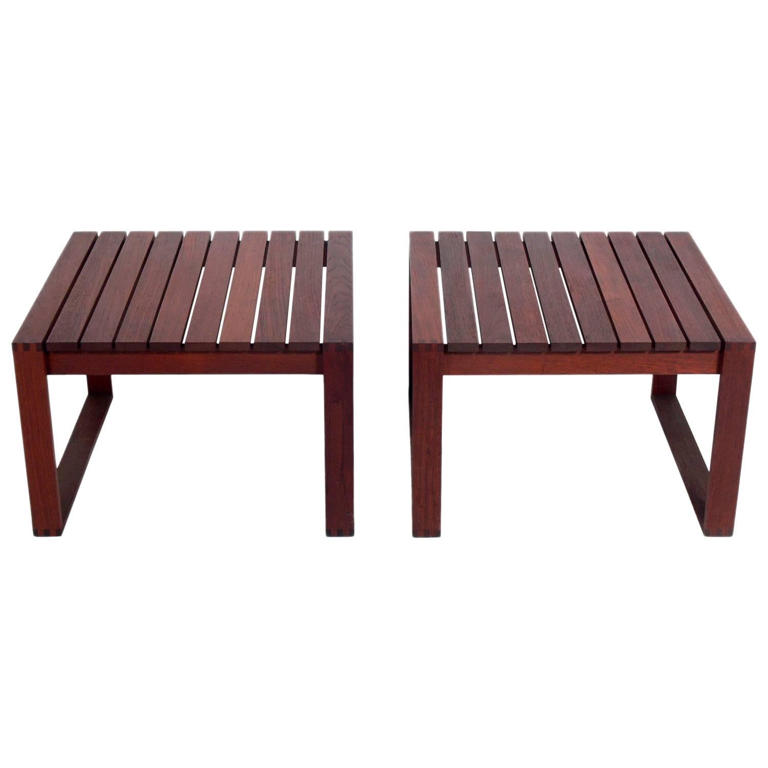 Pair of Danish Modern Teak Slat End Tables For Sale