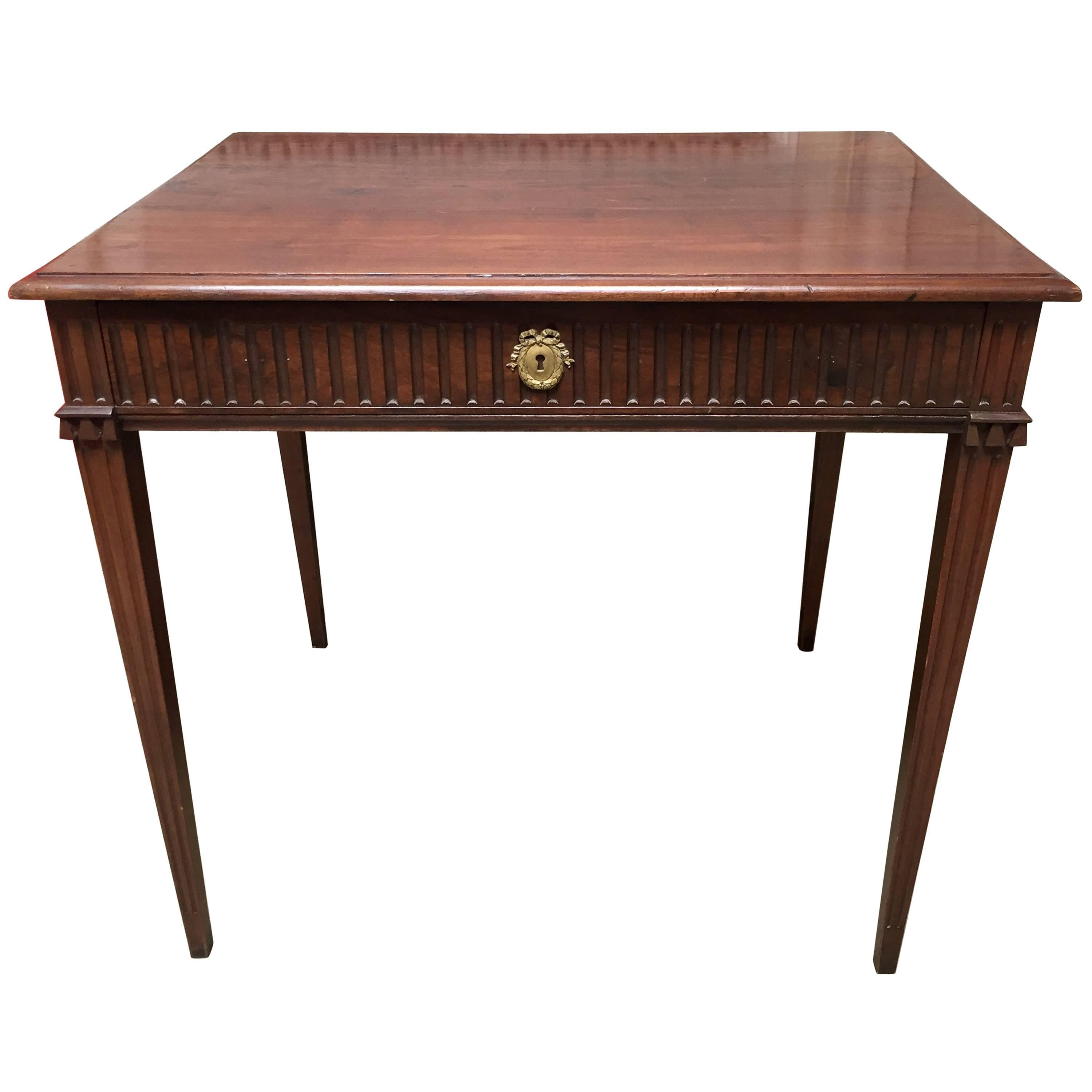 French Louis XVI Carved Walnut Writing-Side Table with Drawer