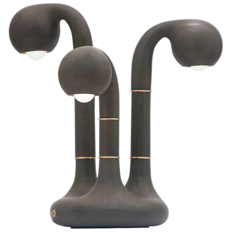 Entler Charcoal Ceramic ThreeGlobe Table Lamp For Sale at 1stdibs