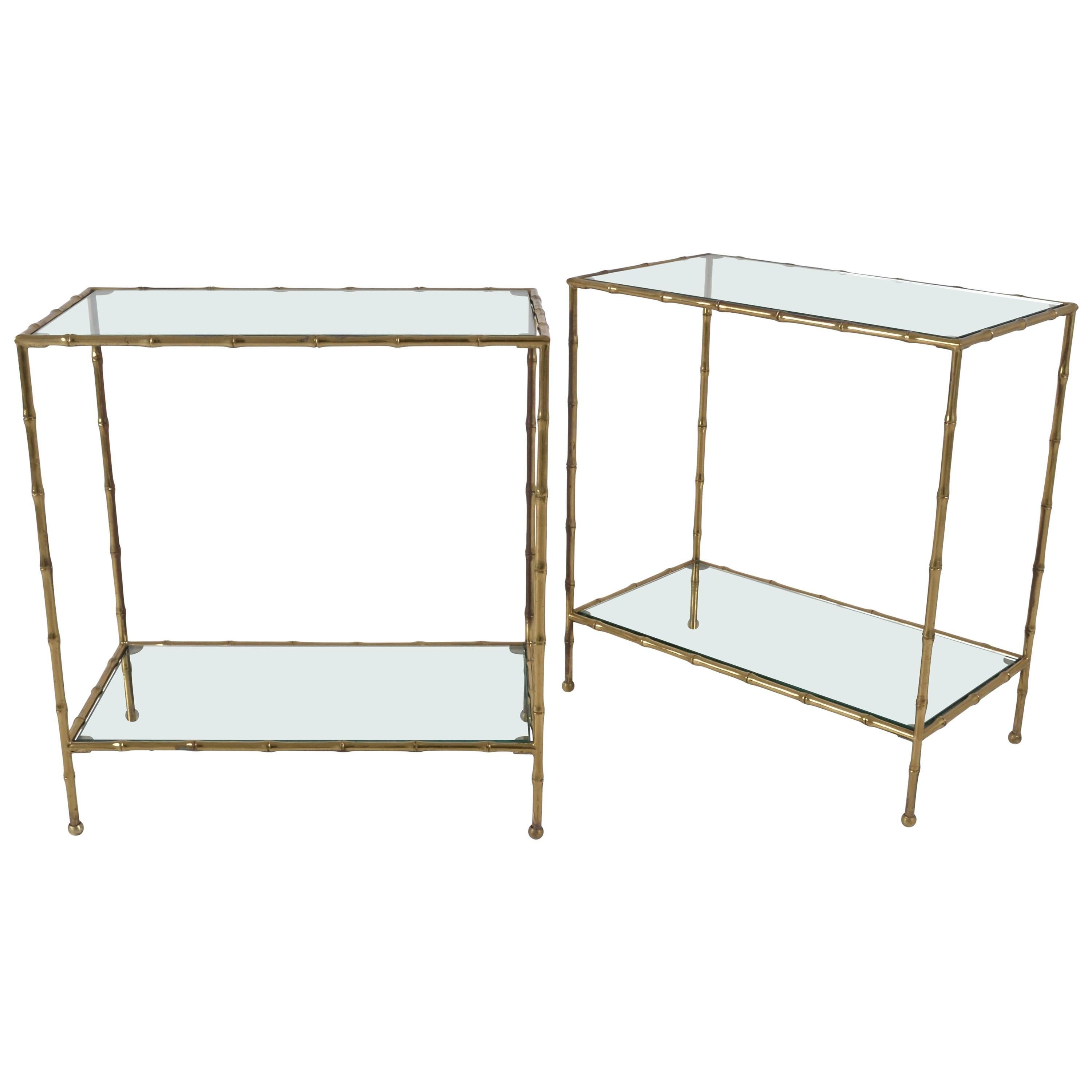 Pair of Faux Bamboo Brass Side Tables, France, 1950s