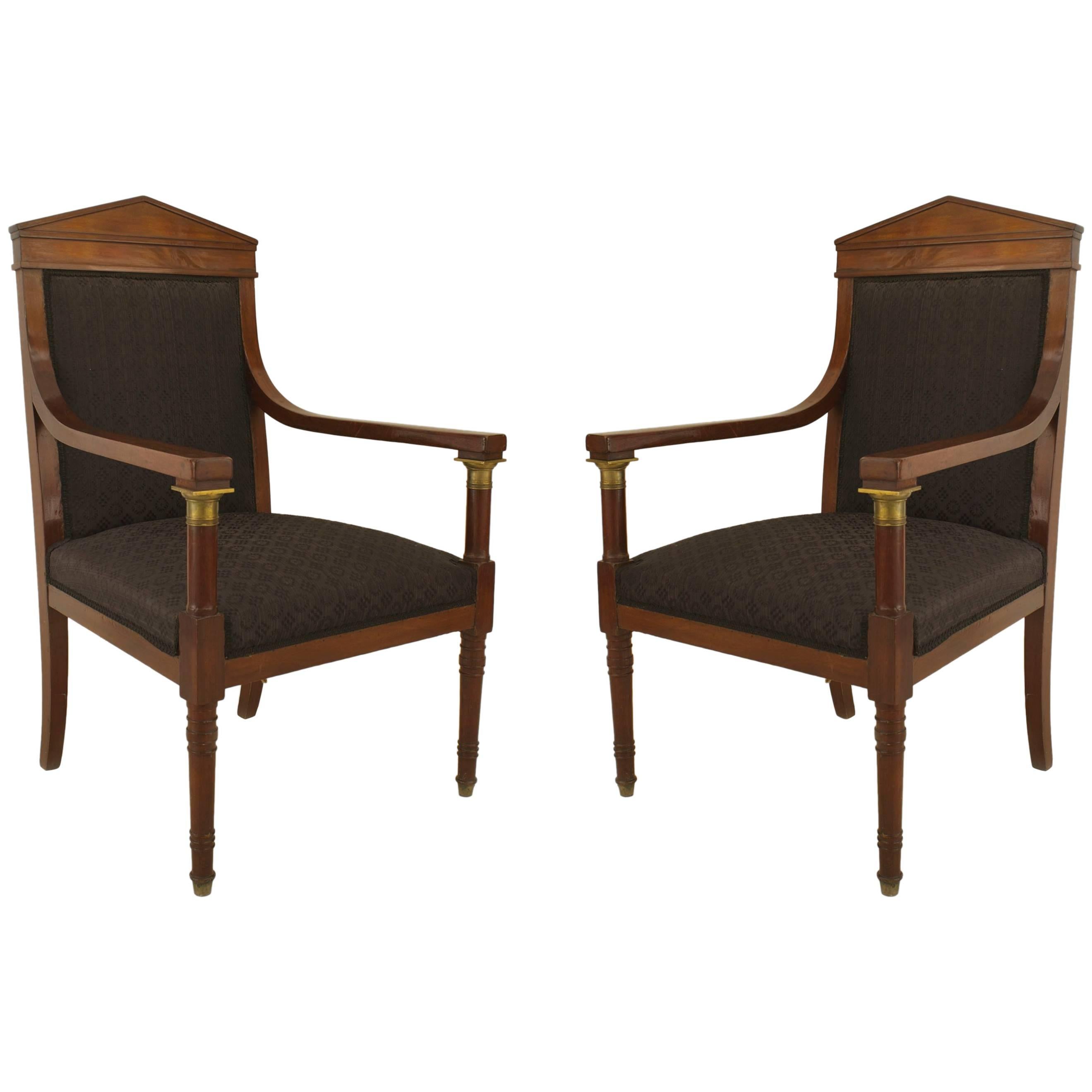 Pair of French Empire Mahogany Open Armchairs, 19th Century