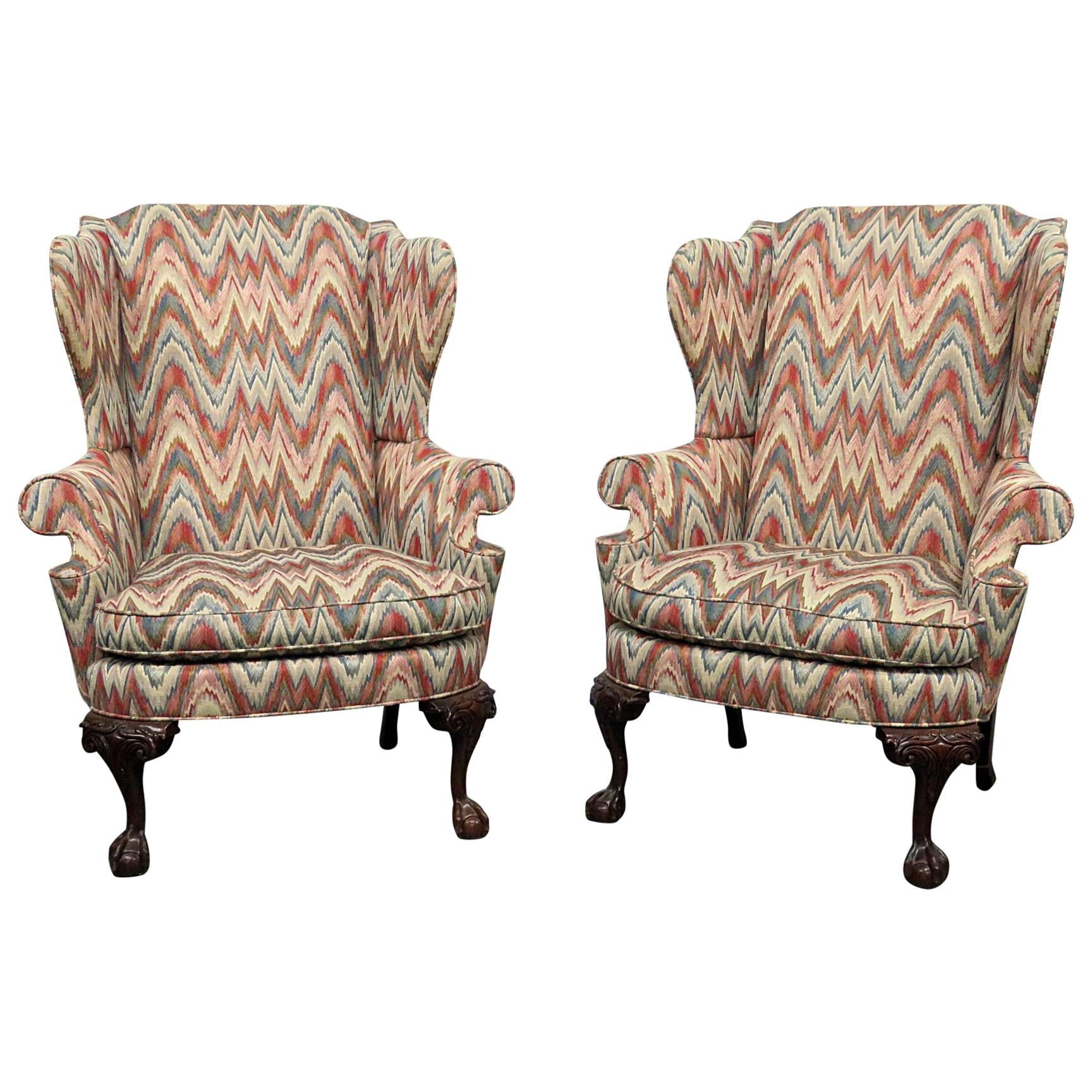 Pair of Southwood Chippendale Style Wing Chairs