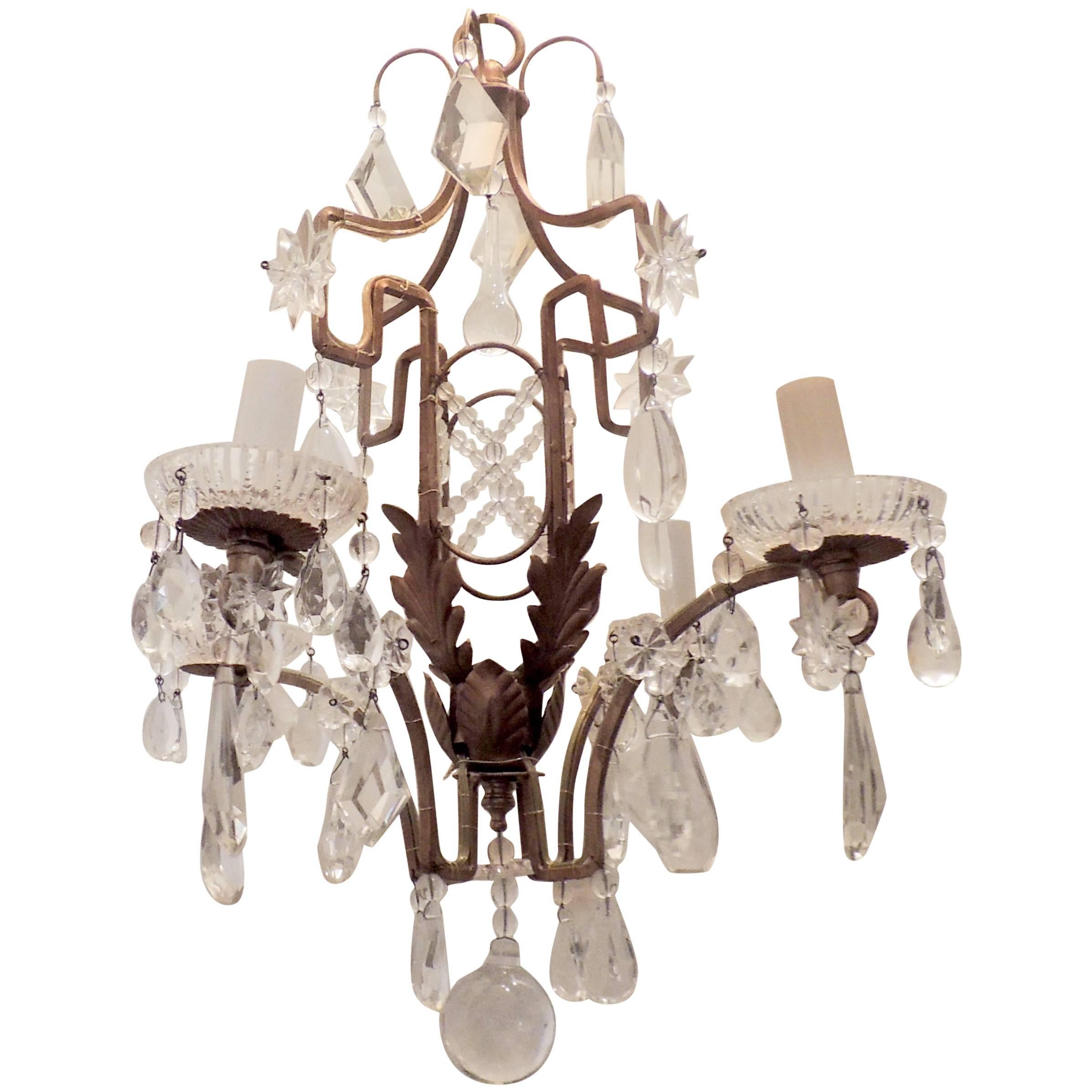 Wonderful Bagues French Gilt Crystal Beaded Petite Chandelier Four-Light Fixture