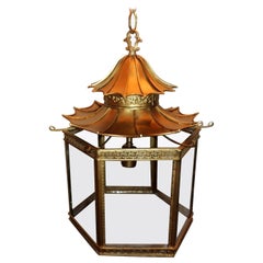 Wonderful French Gilt Bronze Pagoda Chinoiserie Octagonal Glass Lantern Fixture