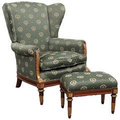 Maison Jansen Carved Gilded Walnut Regency Style Chair and Ottoman